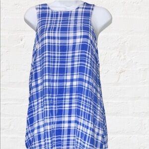 𝅺love Tree Blue White Plaid Sleeve Dress Large